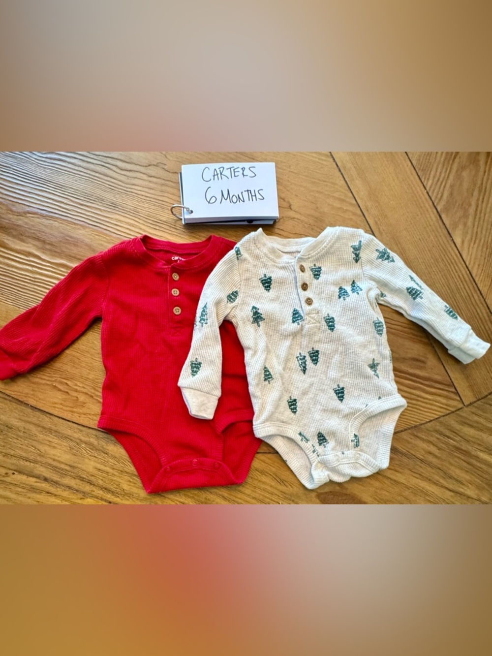 Carter's Red Waffle Henley Bodysuit + Cream Bodysuit with Green Tree Print